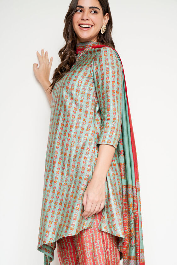 Teal Ethnic Motifs Asymmetric Set of 3, Teal, image 4